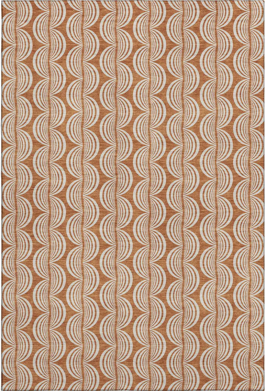 Rust And Beige Ogee Washable Area Rug With UV Protection Photo 1