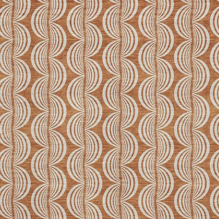 Rust And Beige Ogee Washable Area Rug With UV Protection Photo 2