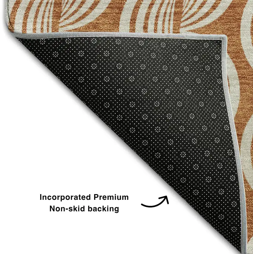 Rust And Beige Ogee Washable Area Rug With UV Protection Photo 6