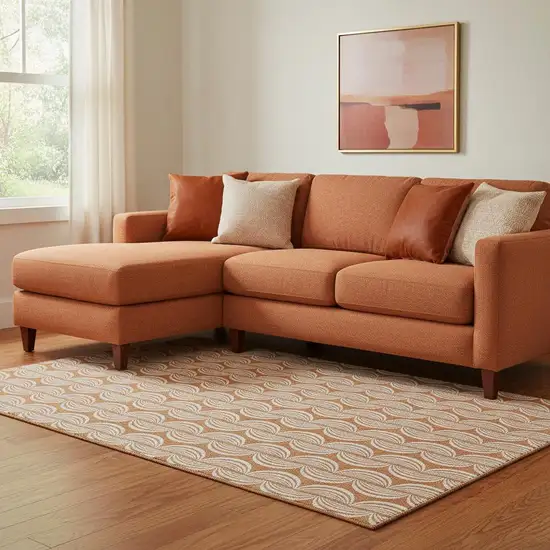 Rust And Beige Ogee Washable Area Rug With UV Protection Photo 2