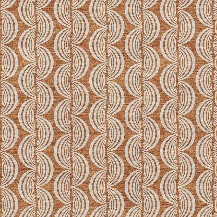 Rust And Beige Ogee Washable Area Rug With UV Protection Photo 2