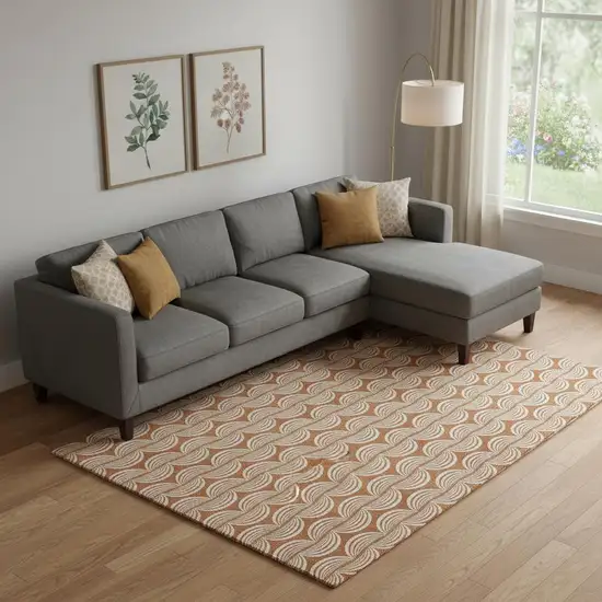 Rust And Beige Ogee Washable Area Rug With UV Protection Photo 2