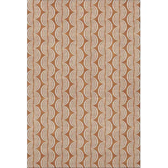 Rust And Beige Ogee Washable Area Rug With UV Protection Photo 3