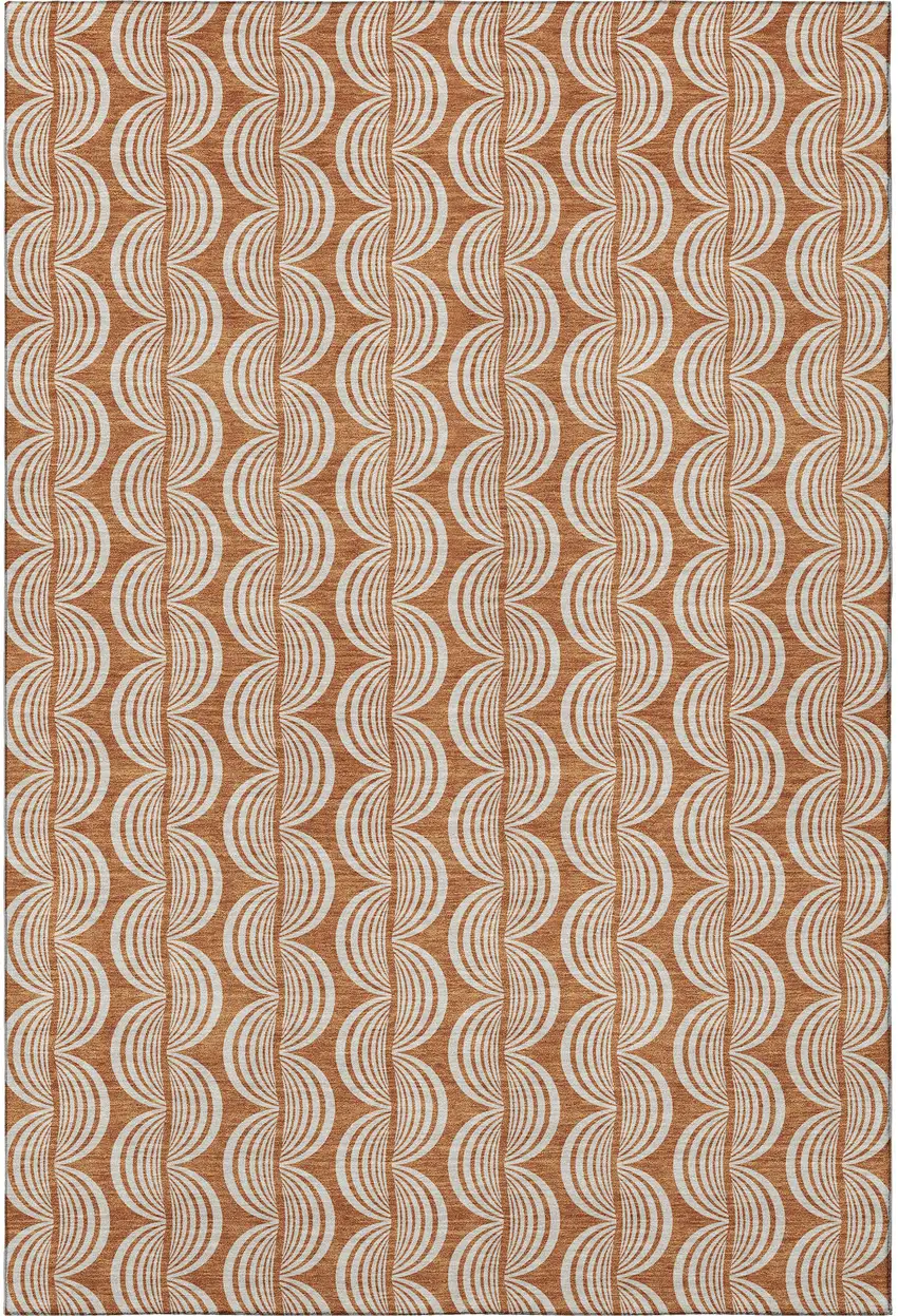 Rust And Beige Ogee Washable Area Rug With UV Protection Photo 3