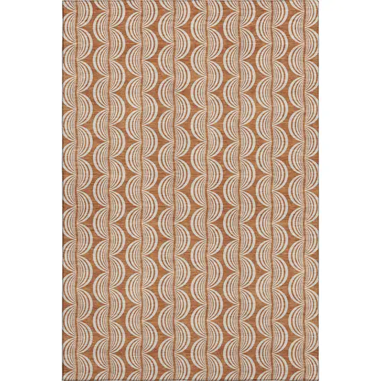Rust And Beige Ogee Washable Area Rug With UV Protection Photo 1
