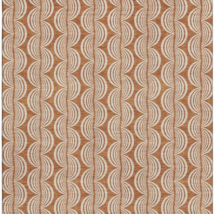 Rust And Beige Ogee Washable Area Rug With UV Protection Photo 3
