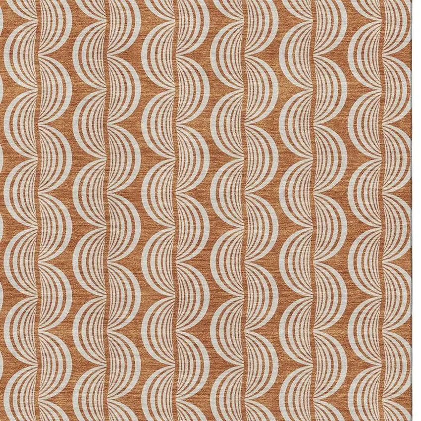 Rust And Beige Ogee Washable Area Rug With UV Protection Photo 2