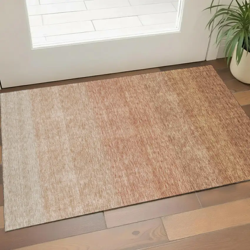 Rust And Beige Ombre Washable Area Rug With UV Protection Photo 1