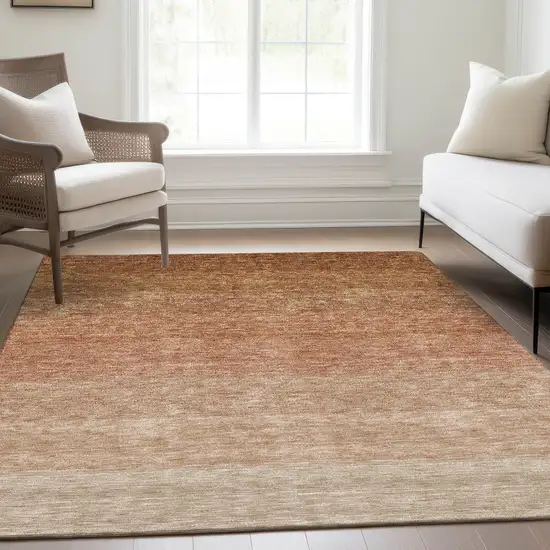 Rust And Beige Ombre Washable Area Rug With UV Protection Photo 5