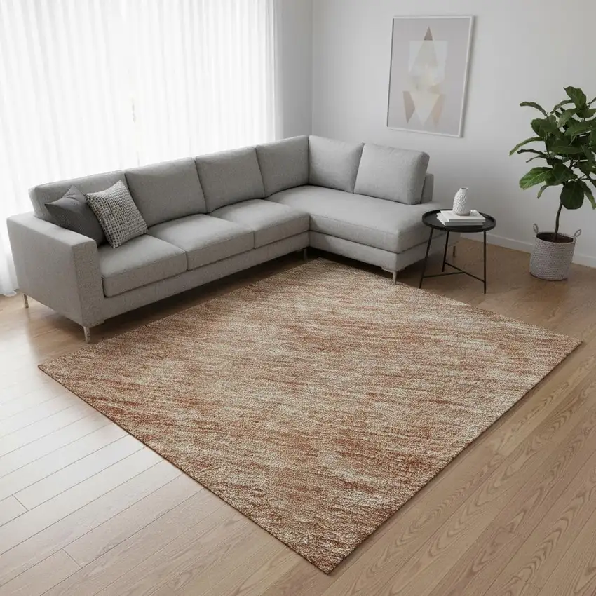 Rust And Beige Ombre Washable Area Rug With UV Protection Photo 2