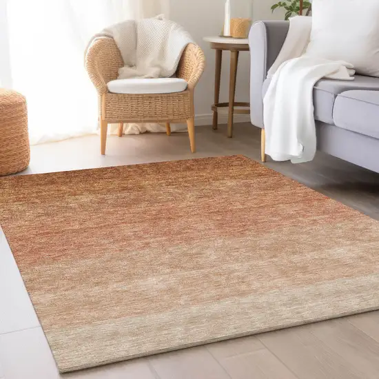 Rust And Beige Ombre Washable Area Rug With UV Protection Photo 2