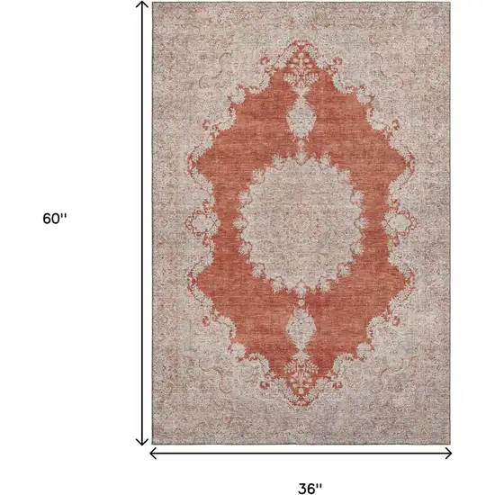 Rust And Beige Oriental Washable Area Rug With UV Protection Photo 7