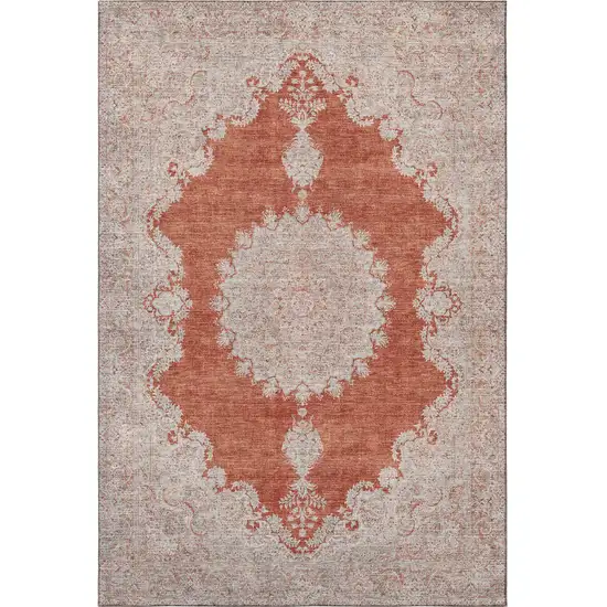 Rust And Beige Oriental Washable Area Rug With UV Protection Photo 3