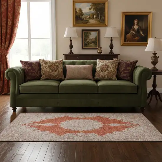 Rust And Beige Oriental Washable Area Rug With UV Protection Photo 2