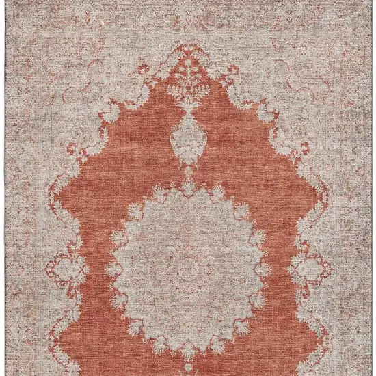 Rust And Beige Oriental Washable Area Rug With UV Protection Photo 2