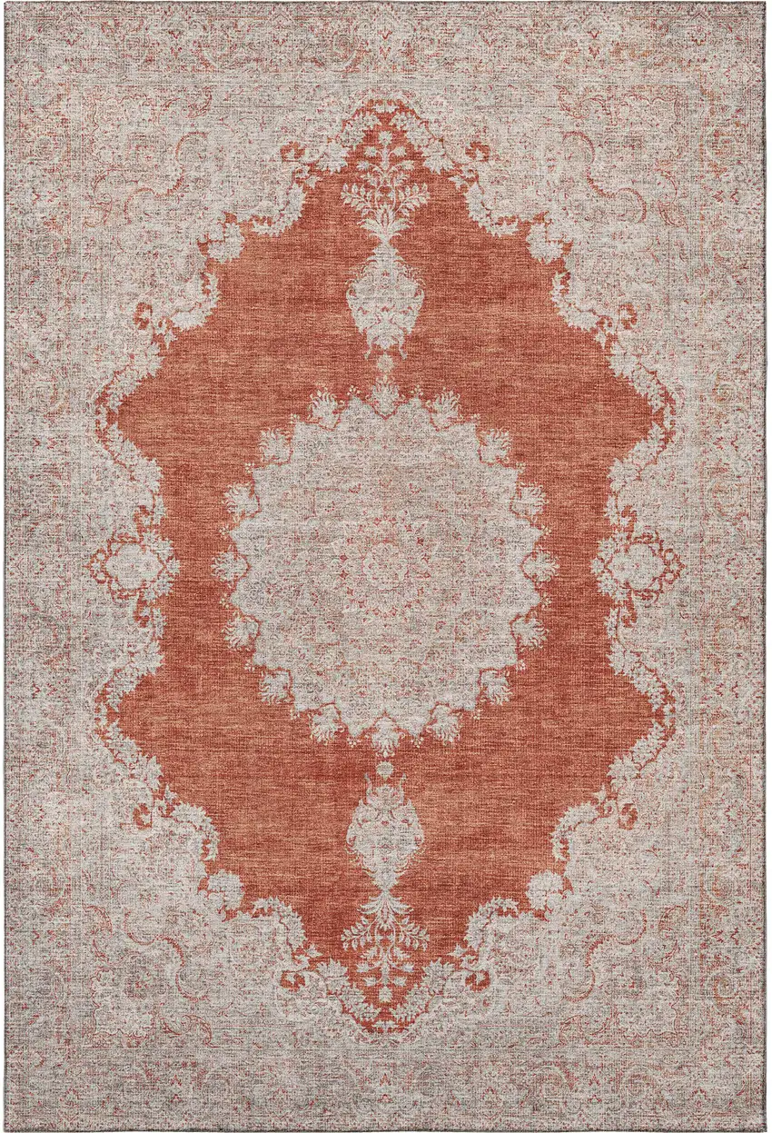 Rust And Beige Oriental Washable Area Rug With UV Protection Photo 3