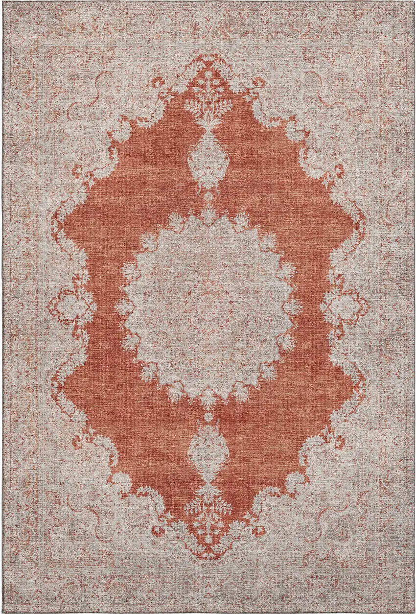 Rust And Beige Oriental Washable Area Rug With UV Protection Photo 1