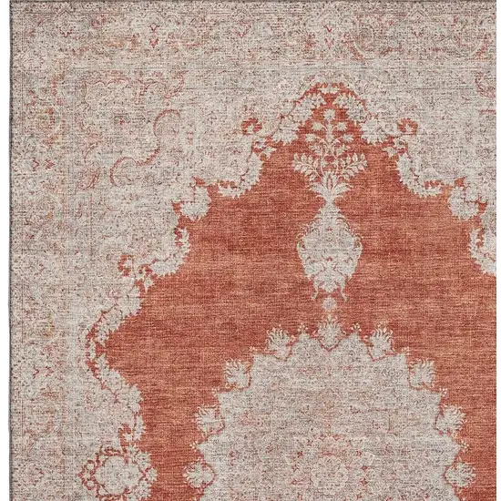 Rust And Beige Oriental Washable Area Rug With UV Protection Photo 2