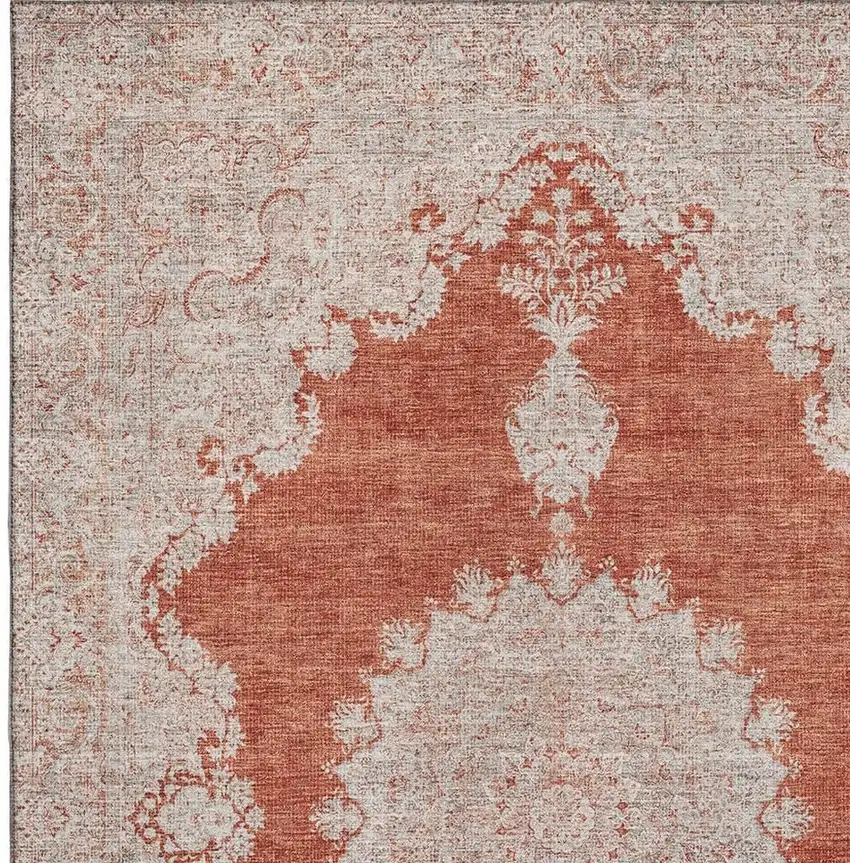 Rust And Beige Oriental Washable Area Rug With UV Protection Photo 2