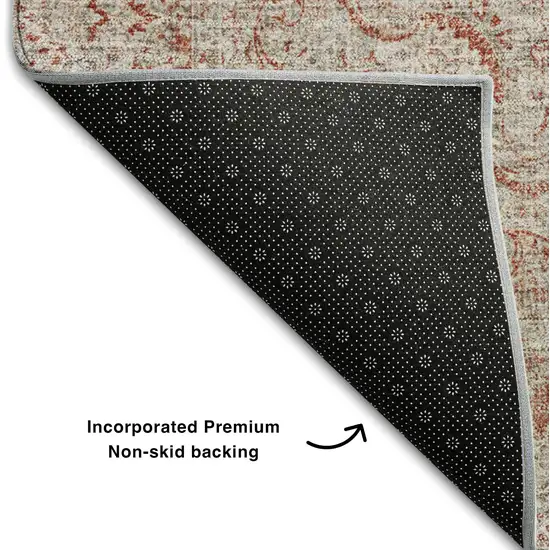 Rust And Beige Oriental Washable Area Rug With UV Protection Photo 6