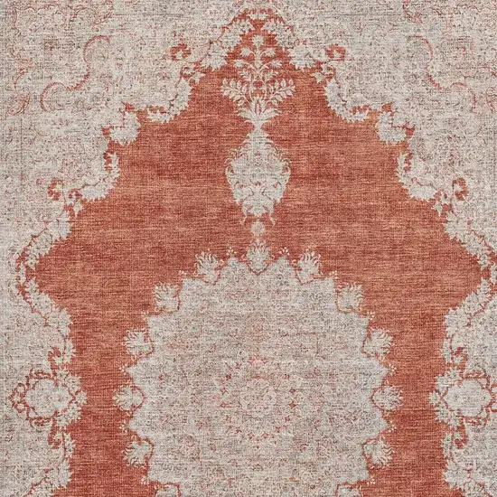 Rust And Beige Oriental Washable Area Rug With UV Protection Photo 2