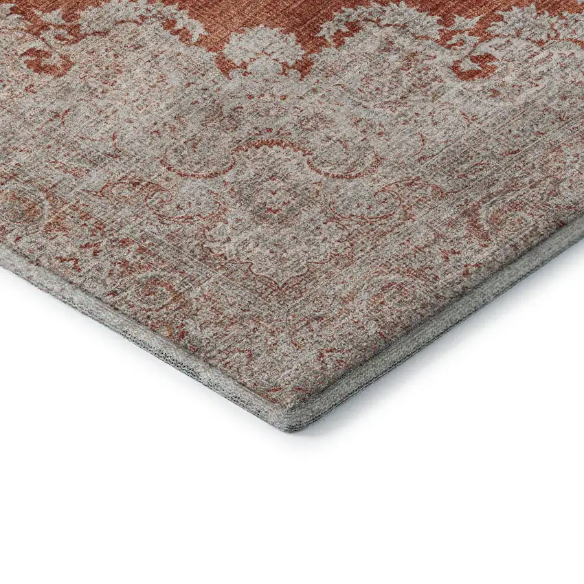 Rust And Beige Oriental Washable Area Rug With UV Protection Photo 7