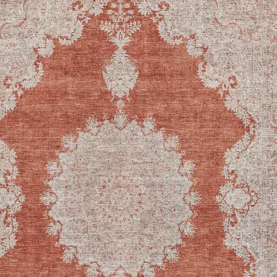 Rust And Beige Oriental Washable Area Rug With UV Protection Photo 2