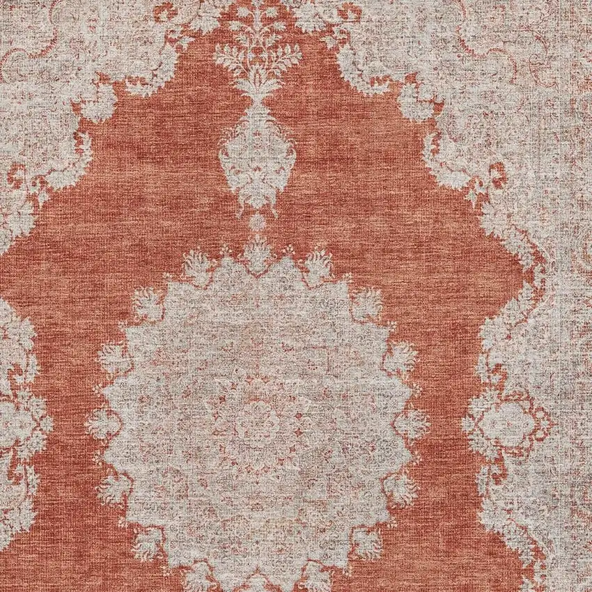 Rust And Beige Oriental Washable Area Rug With UV Protection Photo 2