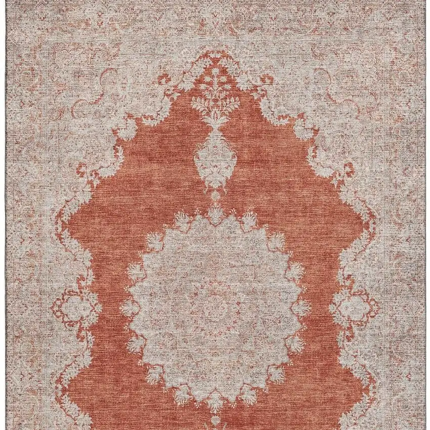 Rust And Beige Oriental Washable Area Rug With UV Protection Photo 3