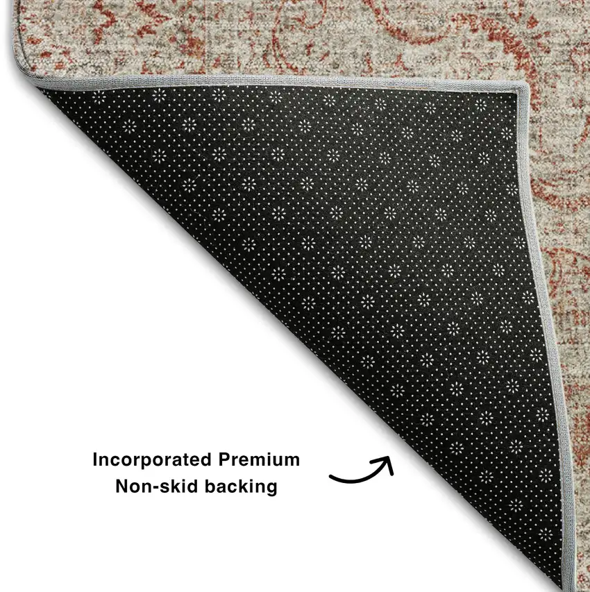 Rust And Beige Oriental Washable Area Rug With UV Protection Photo 6