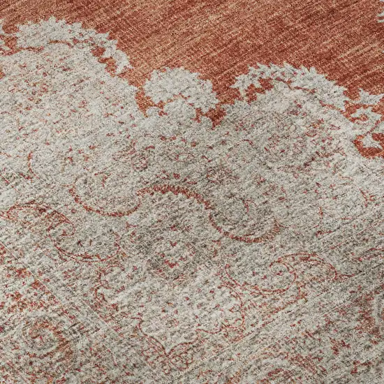 Rust And Beige Oriental Washable Area Rug With UV Protection Photo 9