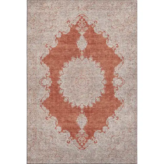 Rust And Beige Oriental Washable Area Rug With UV Protection Photo 1