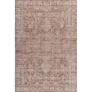 Photo of Rust And Beige Oriental Washable Area Rug With UV Protection