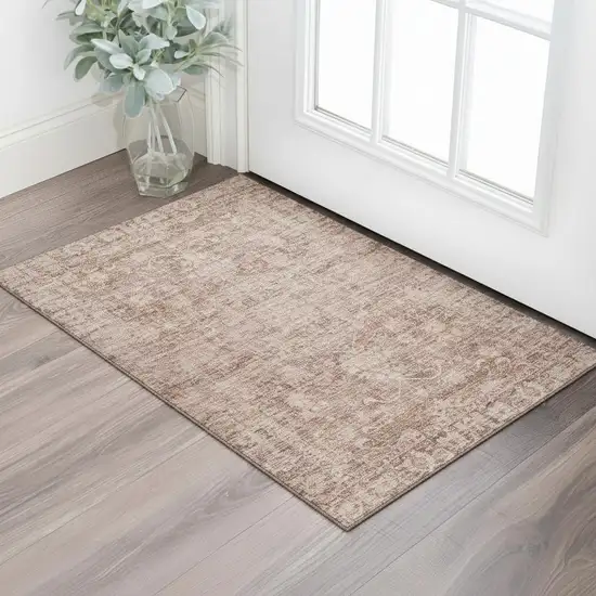 Rust And Beige Oriental Washable Area Rug With UV Protection Photo 2