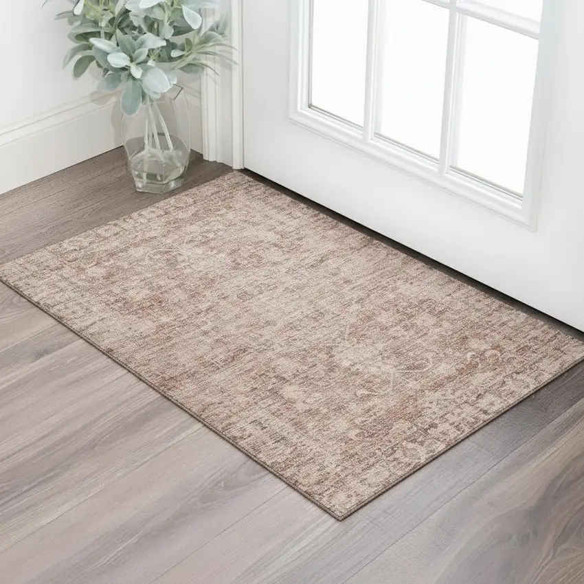 Rust And Beige Oriental Washable Area Rug With UV Protection Photo 2