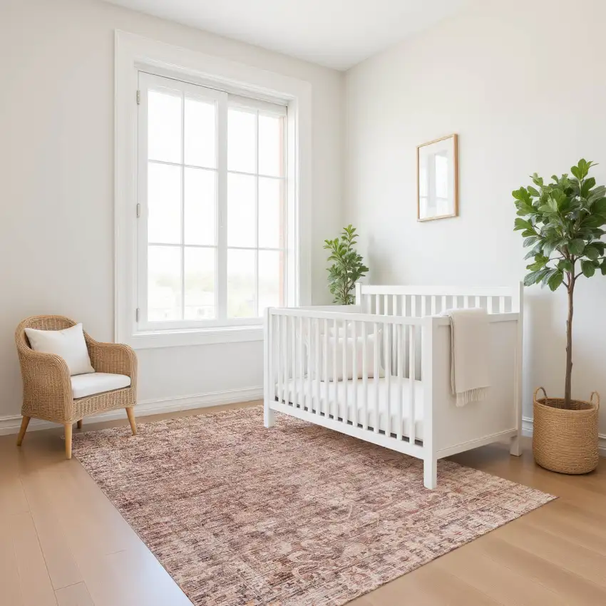 Rust And Beige Oriental Washable Area Rug With UV Protection Photo 5