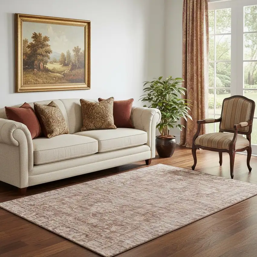 Rust And Beige Oriental Washable Area Rug With UV Protection Photo 2