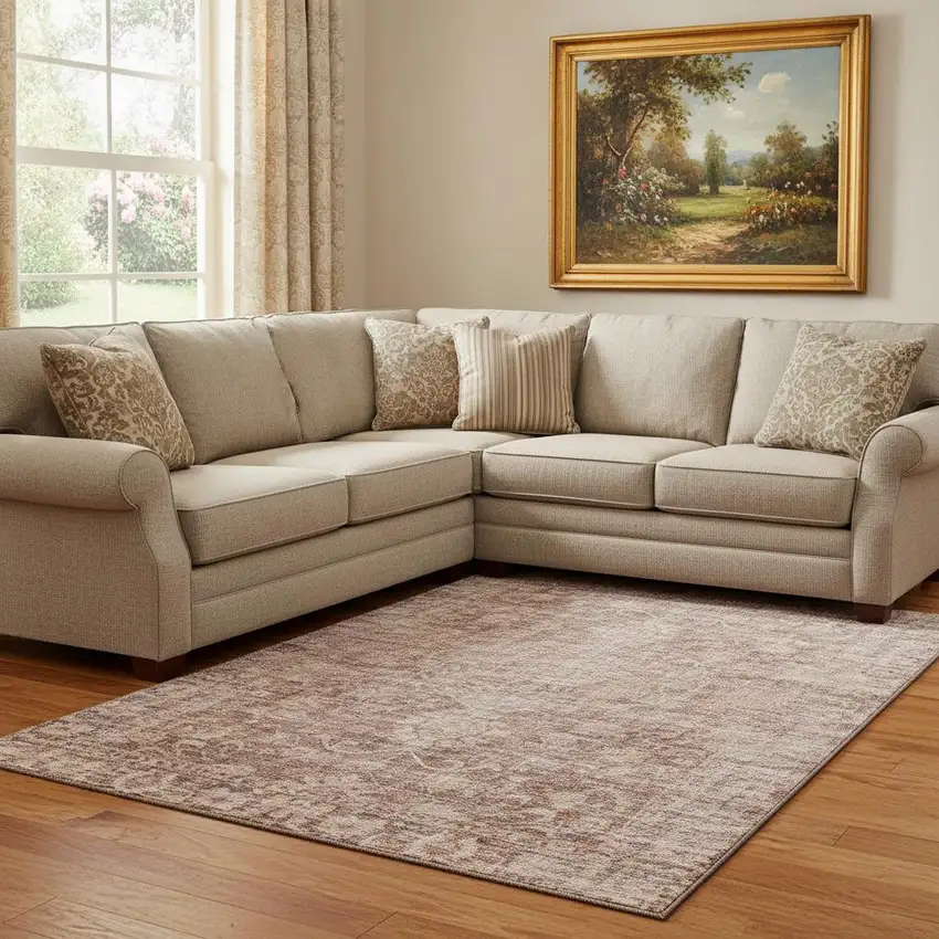 Rust And Beige Oriental Washable Area Rug With UV Protection Photo 2