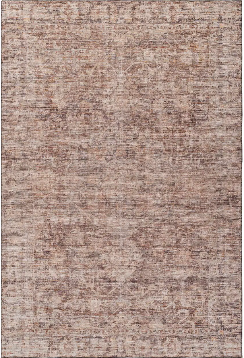 Rust And Beige Oriental Washable Area Rug With UV Protection Photo 3