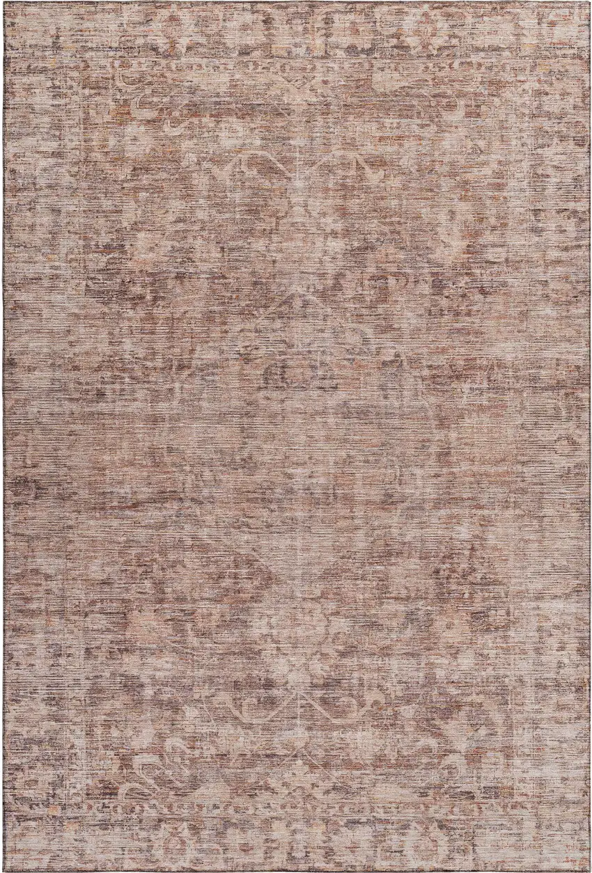 Rust And Beige Oriental Washable Area Rug With UV Protection Photo 1