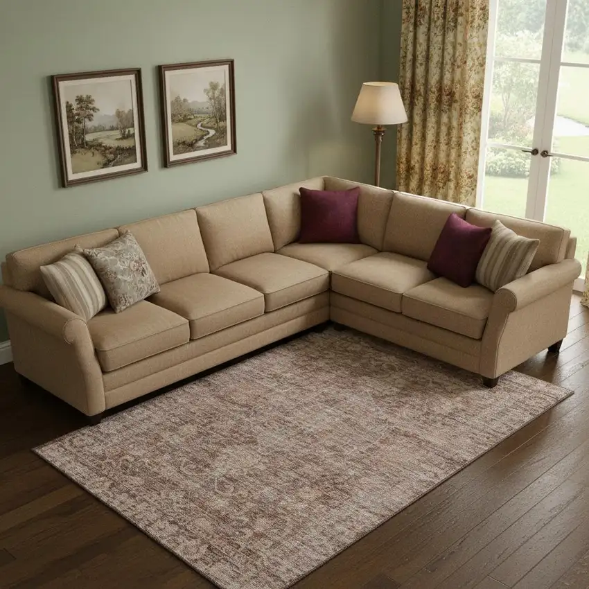 Rust And Beige Oriental Washable Area Rug With UV Protection Photo 2