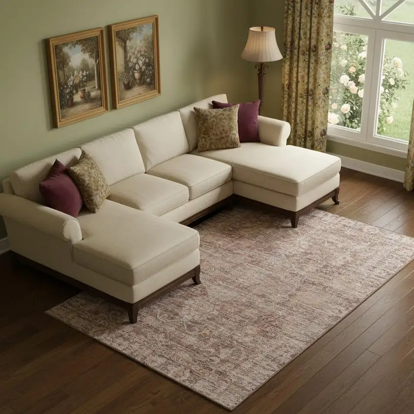 Rust And Beige Oriental Washable Area Rug With UV Protection Photo 2