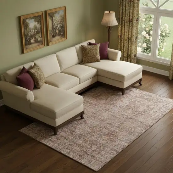 Rust And Beige Oriental Washable Area Rug With UV Protection Photo 2