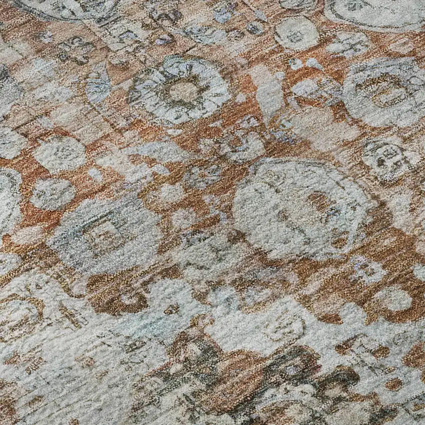 Rust And Beige Oriental Washable Area Rug With UV Protection Photo 9