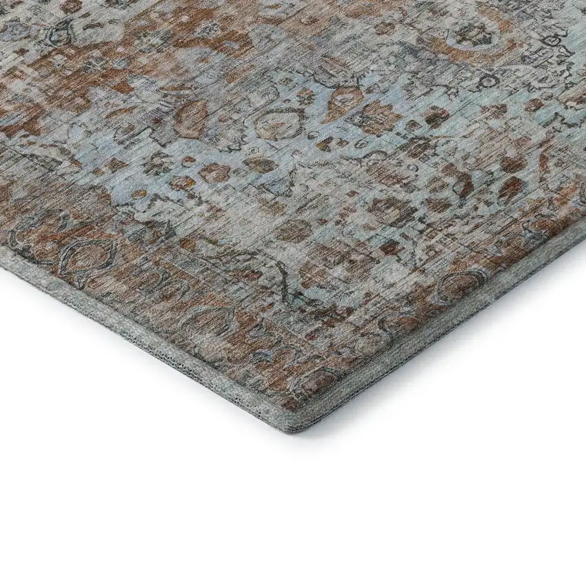 Rust And Beige Oriental Washable Area Rug With UV Protection Photo 7