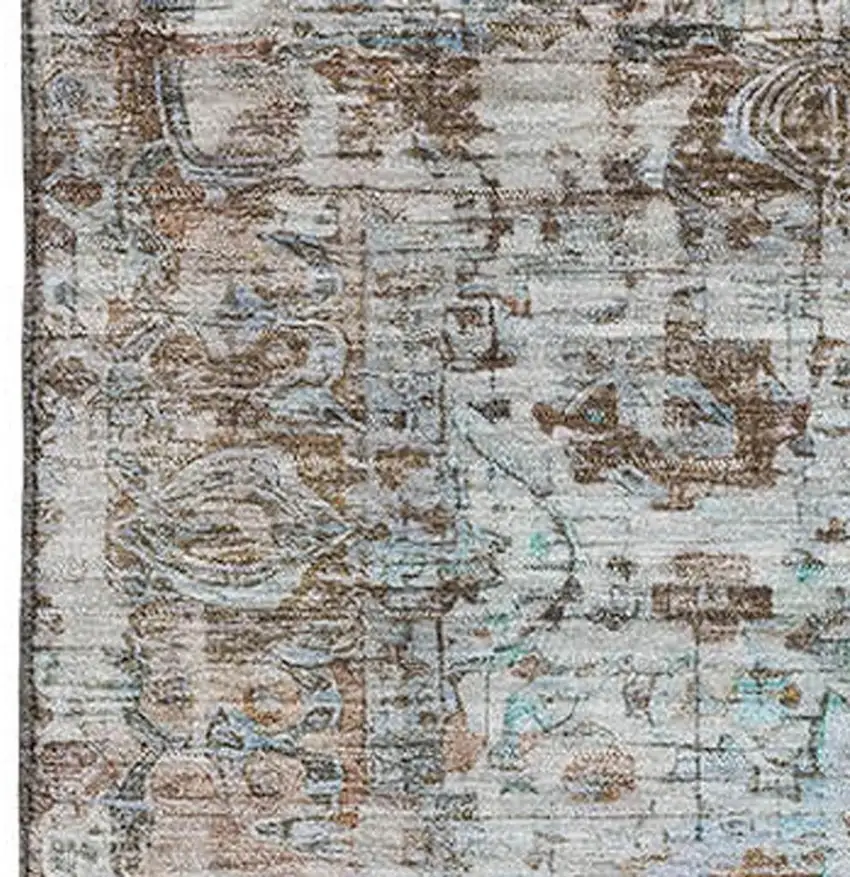 Rust And Beige Oriental Washable Area Rug With UV Protection Photo 2