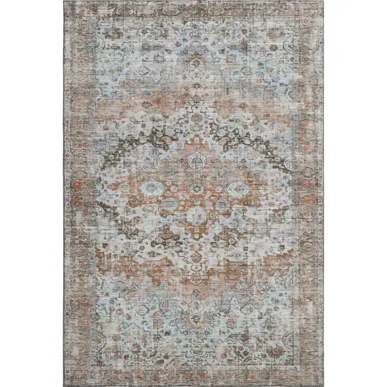 Rust And Beige Oriental Washable Area Rug With UV Protection Photo 1