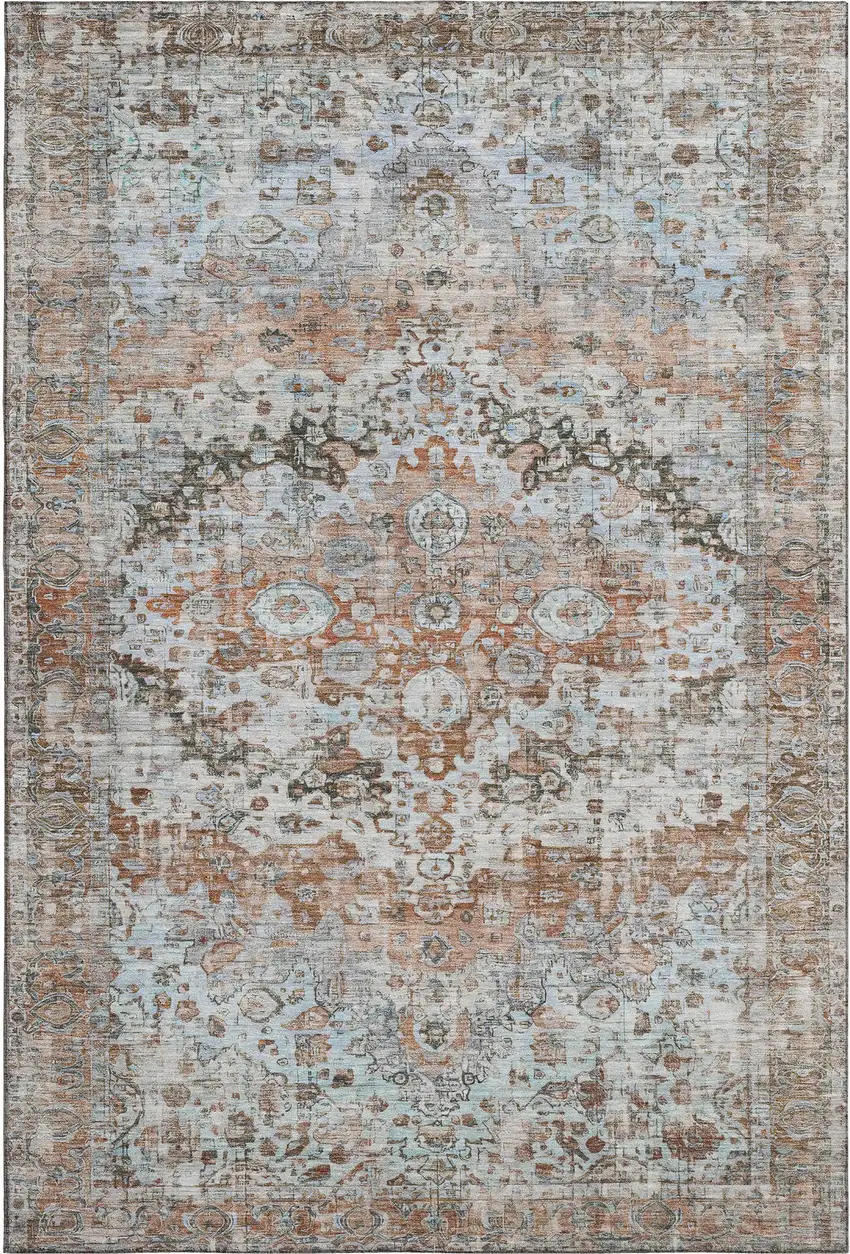 Rust And Beige Oriental Washable Area Rug With UV Protection Photo 1