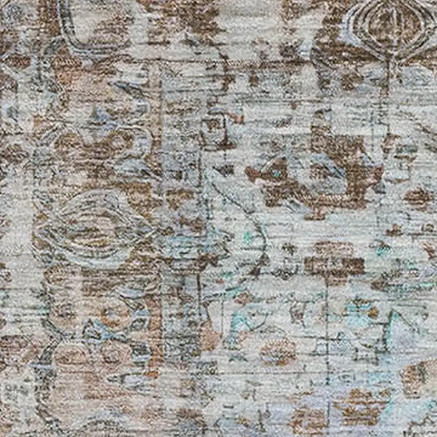 Rust And Beige Oriental Washable Area Rug With UV Protection Photo 2