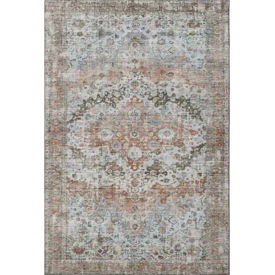Rust And Beige Oriental Washable Area Rug With UV Protection Photo 3